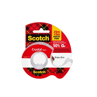 Scotch® Crystal Klebeband, 19 mm x 30 m, 1 Rolle + Handabroller