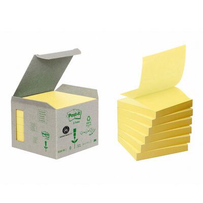 Post-it® Recycling Z-Notes, Gelb, 76 mm x 76 mm, 6 Blöcke á 100 Blatt