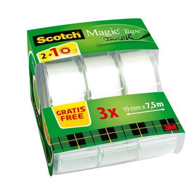 Scotch® Magic™ Unsichtbares Klebeband, 2 Rollen, 19 mm x 7.5m + 1 Handabroller GRATIS