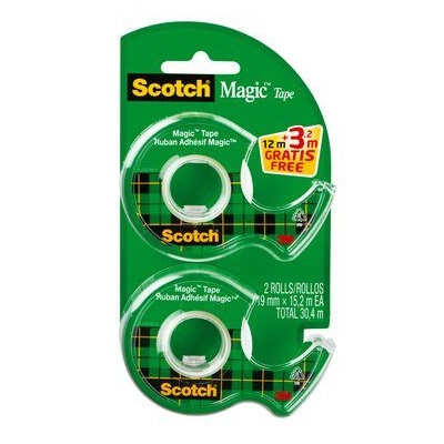 Scotch® Magic™ Unsichtbares Klebeband, 2 Rollen, 19 mm x 12 m + 3.2m GRATIS + 1 Handabroller