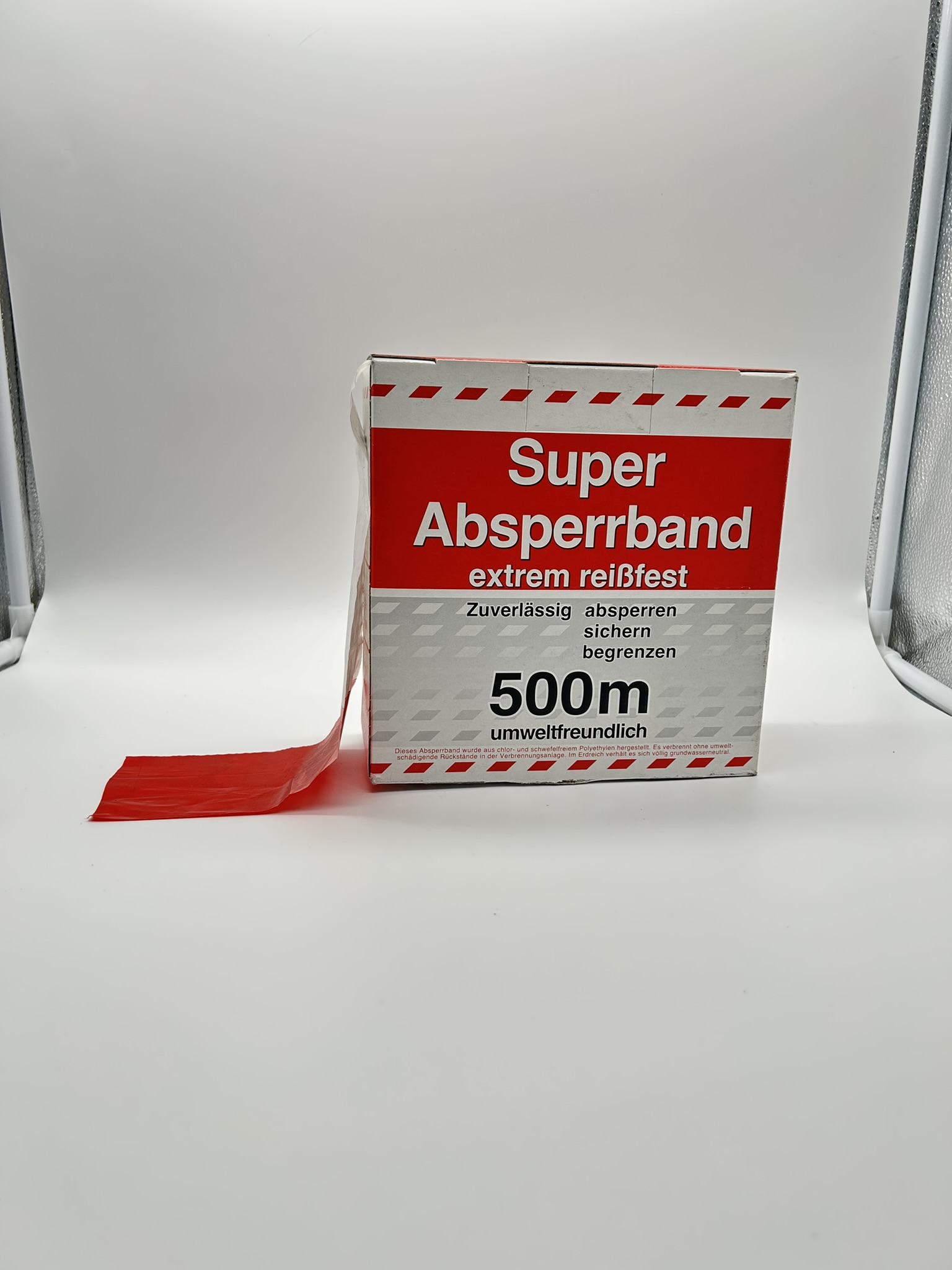 Flatterband Super Absperrband SPADA rot/weiß geblockt nicht klebend 80 mm x 500 m lang