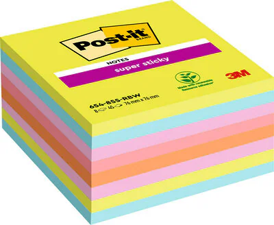   Post-it® Super Sticky Notes, Verschiedene Farben, 76 mm x 76 mm, 45 Blatt/Block, 8 Blöcke/Packung